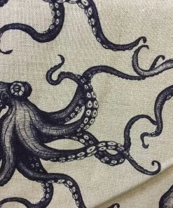 Magic Textiles Octopus Organic Linen Fabric - Navy On Natural
