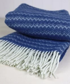 KLIPPAN Chevron Sea Blue Eco Lambs Wool Throw Homeware