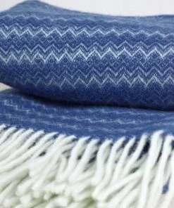KLIPPAN Chevron Sea Blue Eco Lambs Wool Throw Homeware