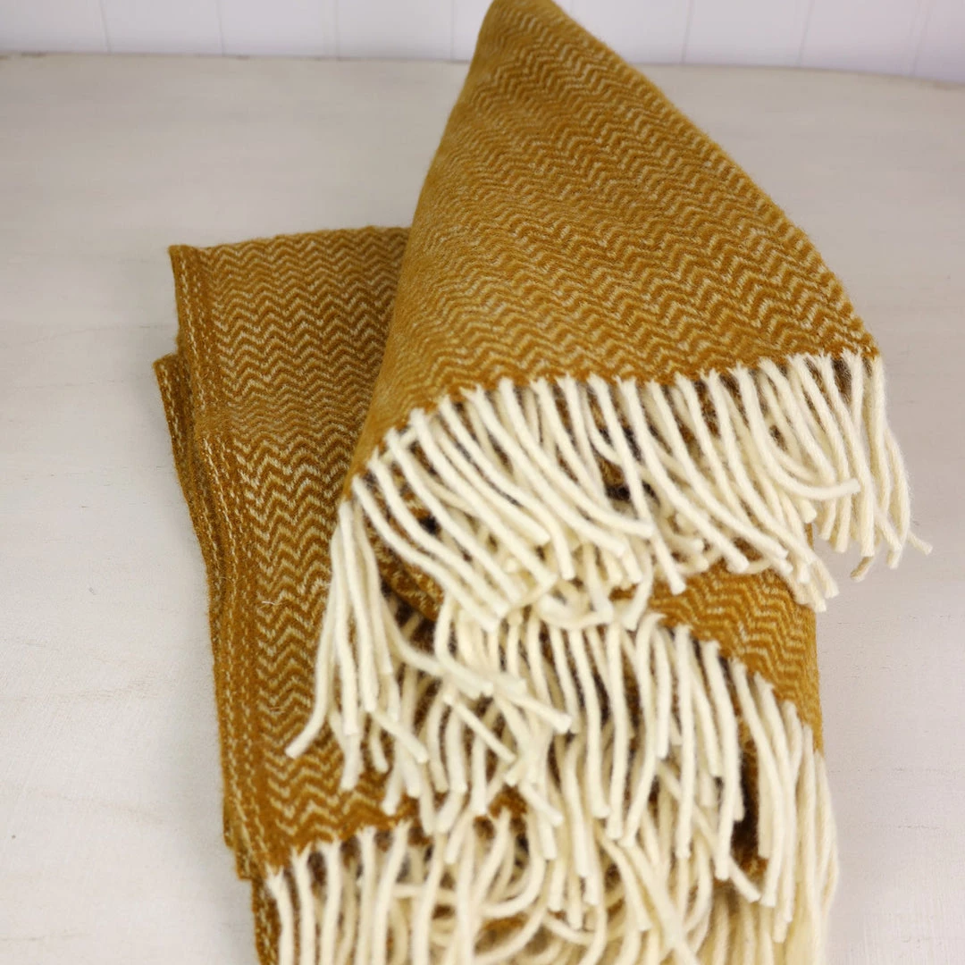 KLIPPAN Herringbone Caramel Eco Lambs Wool Throw Homeware 4 KLIPPAN Herringbone Caramel Eco Lambs Wool Throw Homeware