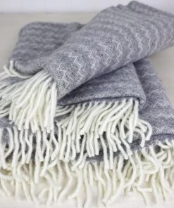 KLIPPAN Chevron Stone Eco Lambs Wool Throw Homeware