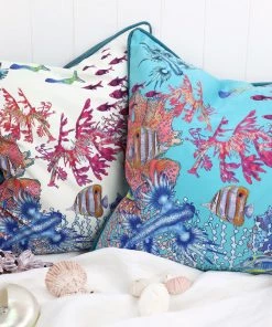 Magic Textiles New Arrivals Coral Bay Cushion Cover On White Velvet