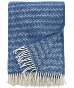 KLIPPAN Chevron Sea Blue Eco Lambs Wool Throw Homeware