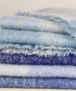 John Hanly Mohair Throw Pale Blue And Grey Plaid