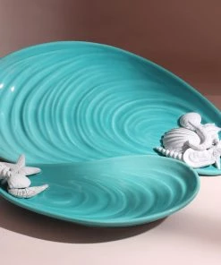 Edelweiss Large Mussel Tray With Shells In Blue