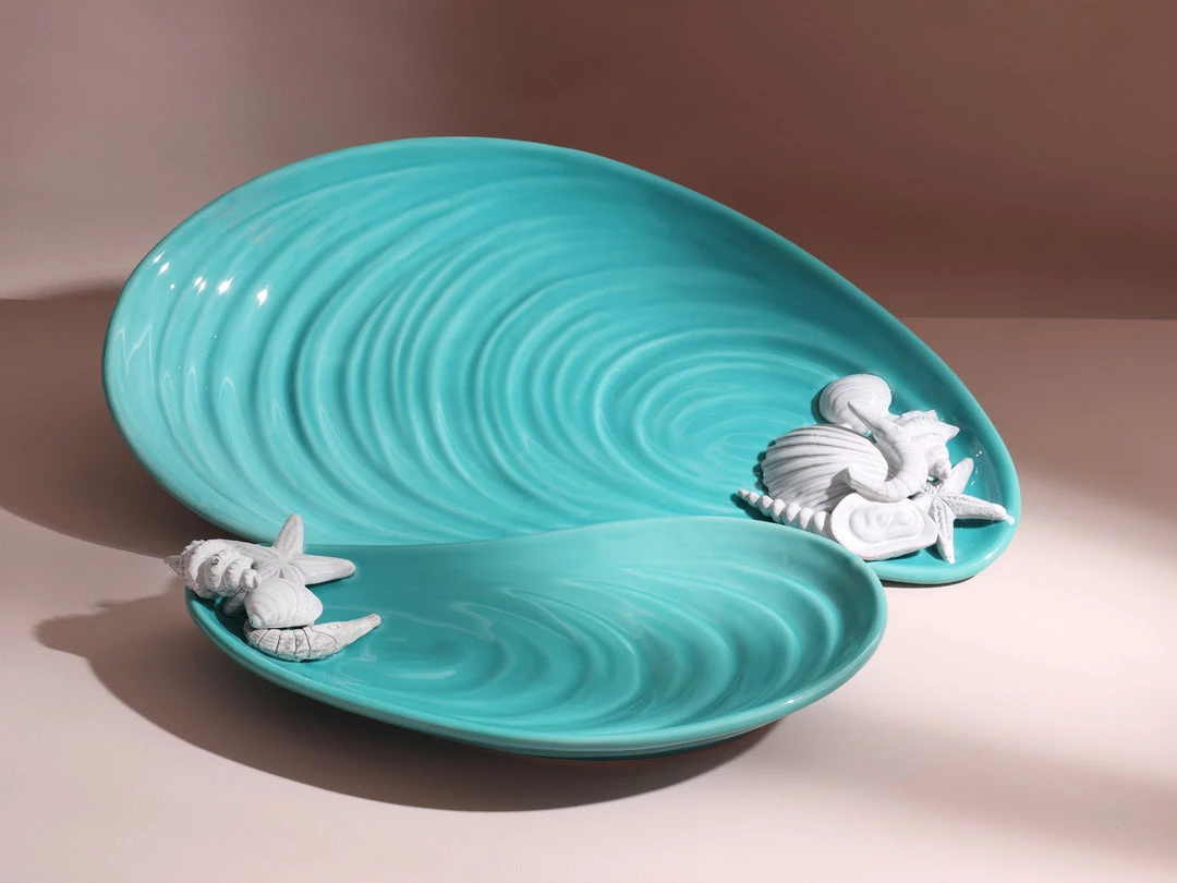 Edelweiss Large Mussel Tray With Shells In Blue 2 Edelweiss Large Mussel Tray With Shells In Blue