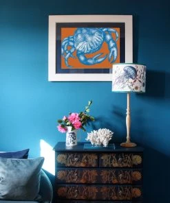 Cream Cornwall Wall Decor Crab Art Print In Bright Blue And Orange In Three Sizes - A2, A3 And A4