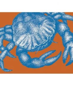 Cream Cornwall Wall Decor Crab Art Print In Bright Blue And Orange In Three Sizes - A2, A3 And A4