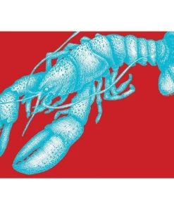 Cream Cornwall Wall Decor Lobster Art Print In Turquoise And Red In Three Sizes - A2, A3 And A4
