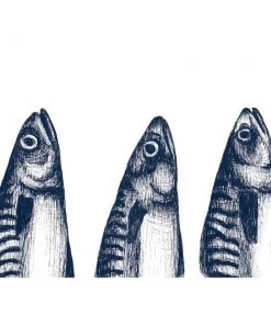 Cream Cornwall Wall Decor Three Mackerel Art Print In Blue On White In Three Sizes