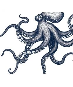 Cream Cornwall Wall Decor Octopus Art Print In Blue On White In Three Sizes - A2, A3 And A4