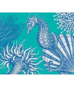 Cream Cornwall Seahorse Scene Art Print In Turquoise And Blue In Three Sizes - A2, A3 And A4