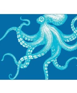 Cream Cornwall Octopus Art Print In Turquoise And Blue In Three Sizes - A2, A3 And A4