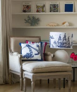 Cream Cornwall Marine Blue On White Maritime Lampshade Homeware