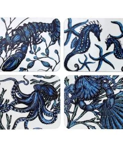 Orchard Melamine Kitchen & Dining Cork-Backed Sea Life Coasters, Set Of 4