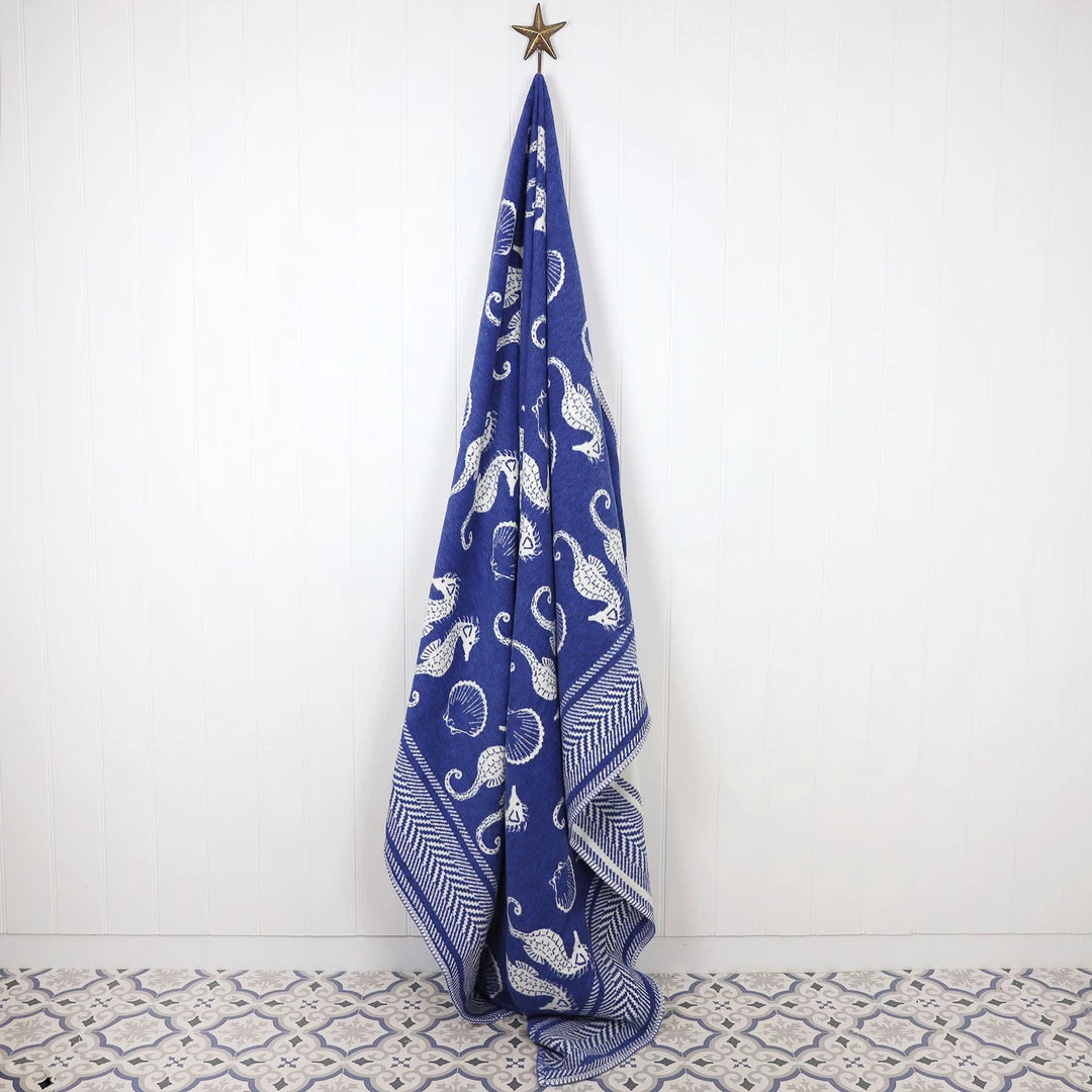 John Spencer Reversible Seahorse Throw - Deep Blue & Ecru Homeware 3 John Spencer Reversible Seahorse Throw - Deep Blue & Ecru Homeware