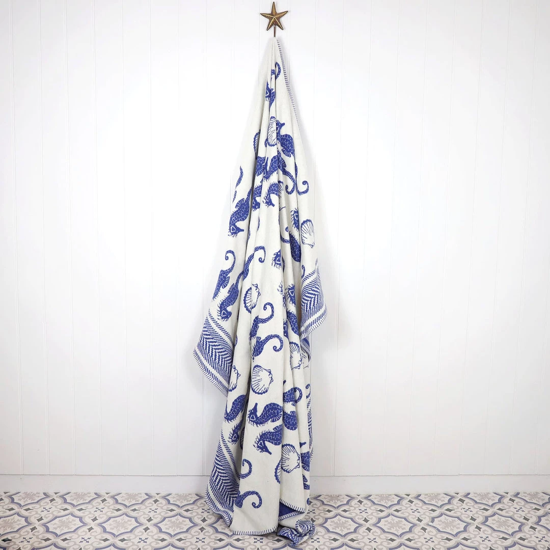 John Spencer Reversible Seahorse Throw - Deep Blue & Ecru Homeware 1 John Spencer Reversible Seahorse Throw - Deep Blue & Ecru Homeware