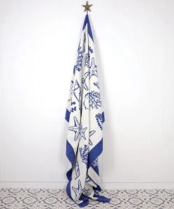 John Spencer Reversible Shell Throw - Deep Blue & Ecru