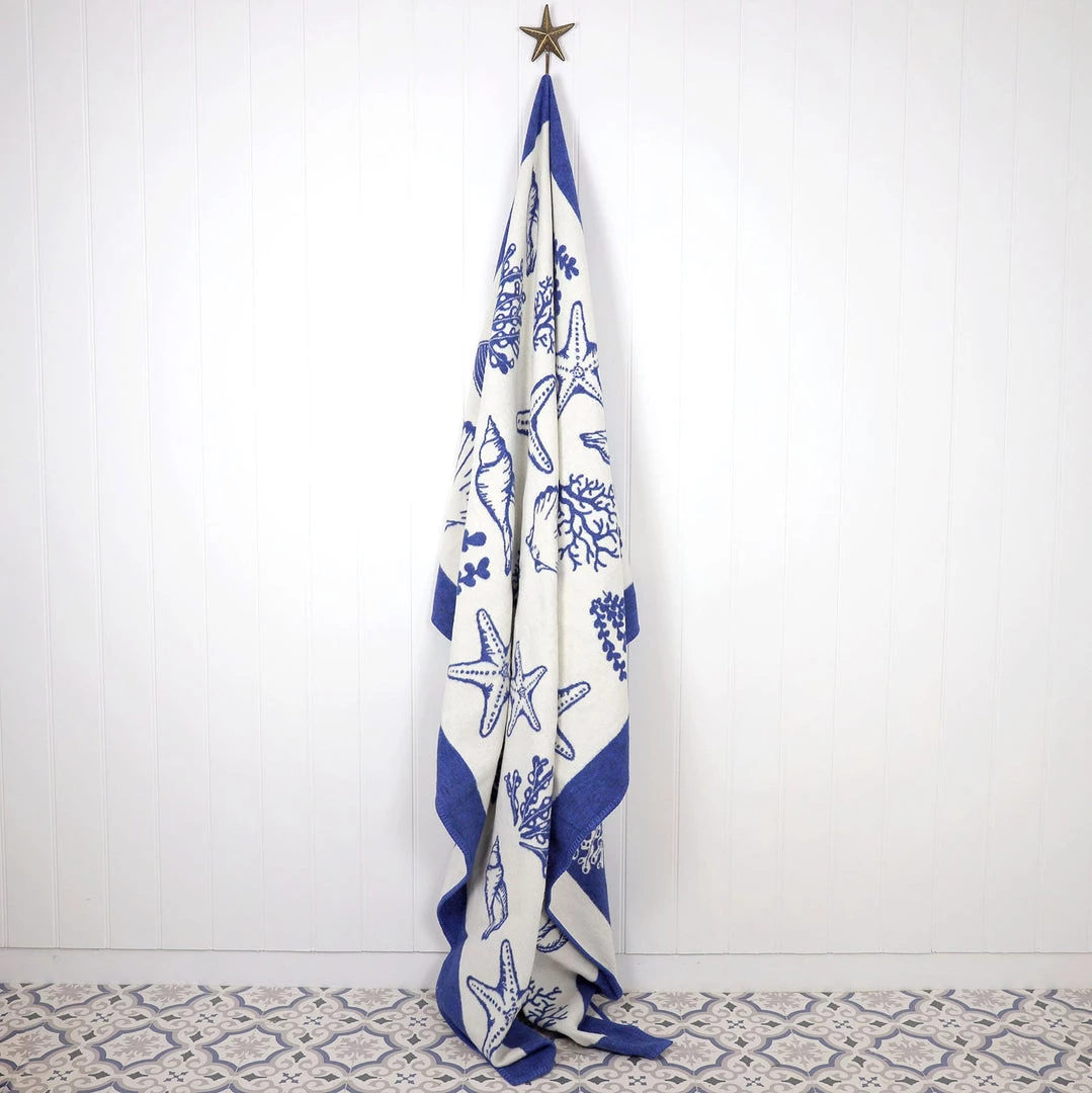 John Spencer Reversible Shell Throw - Deep Blue & Ecru 1 John Spencer Reversible Shell Throw - Deep Blue & Ecru