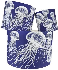 Cream Cornwall White On Marine Blue Jellyfish Lampshade Homeware