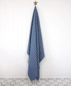 KLIPPAN Chevron Sea Blue Eco Lambs Wool Throw Homeware