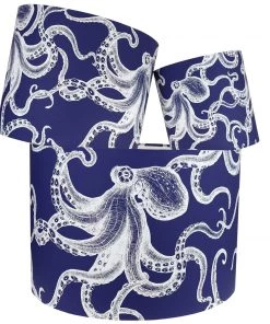 Cream Cornwall Homeware White On Marine Blue Octopus Lampshade