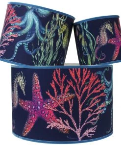 Cream Cornwall Rainbow Reef Lampshade - Navy Homeware