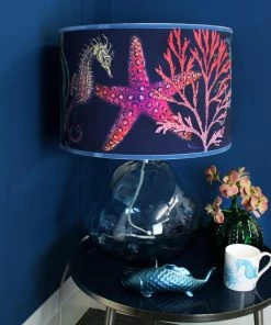 Cream Cornwall Rainbow Reef Lampshade - Navy Homeware