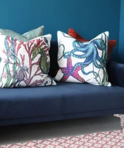 Magic Textiles Homeware Ningaloo Reef Seahorse Velvet Cushion Cover On White Velvet