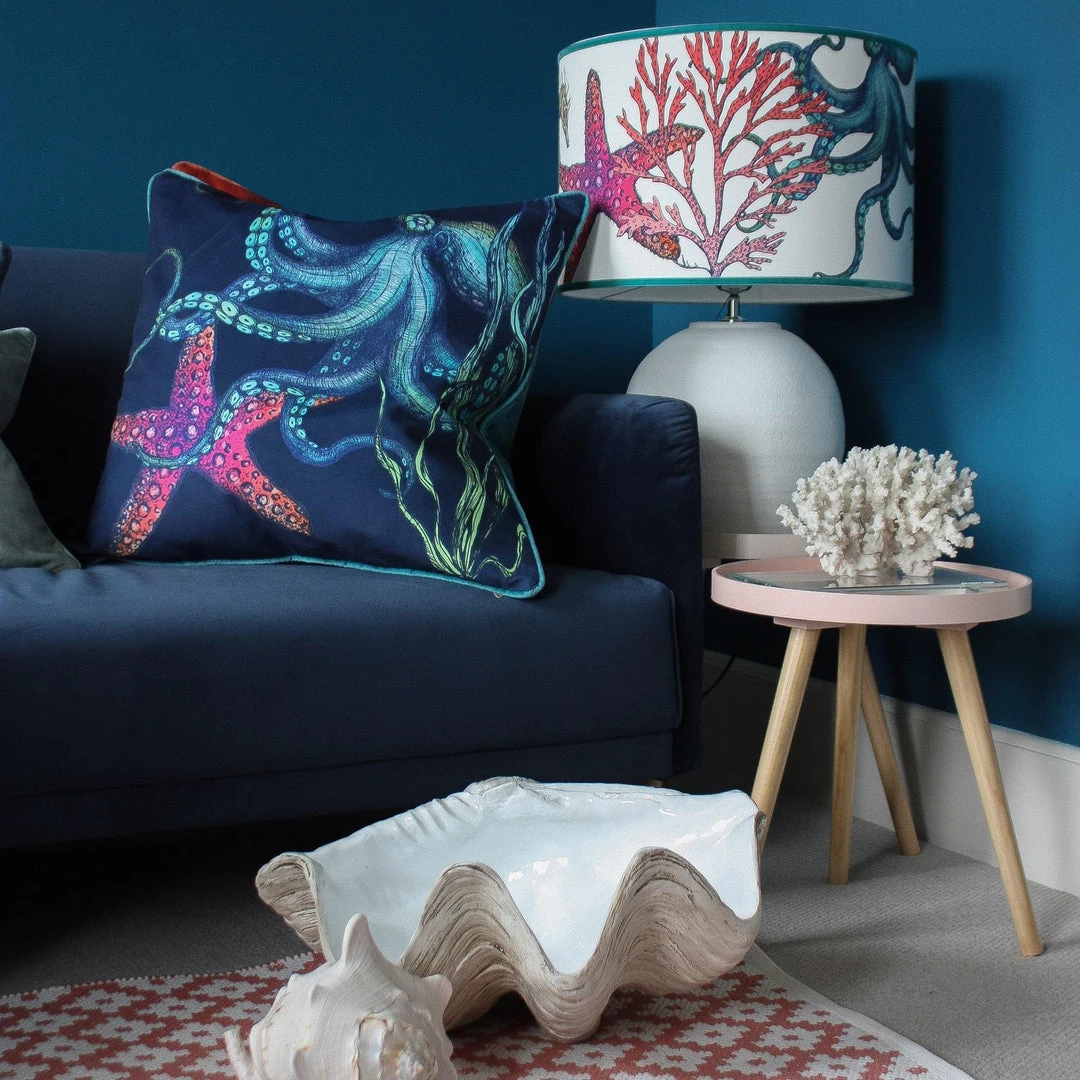 Magic Textiles Rainbow Reef Octopus Velvet Cushion Cover On Navy Velvet Homeware 3 Magic Textiles Rainbow Reef Octopus Velvet Cushion Cover On Navy Velvet Homeware