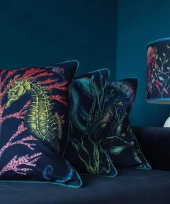 Magic Textiles Ningaloo Reef Seahorse Velvet Cushion Cover On Navy Velvet Homeware 8 Magic Textiles Ningaloo Reef Seahorse Velvet Cushion Cover On Navy Velvet Homeware