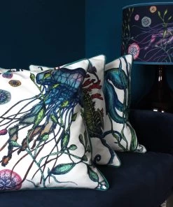 Magic Textiles Canyons Reef Jellyfish Velvet Cushion Cover On White Velvet