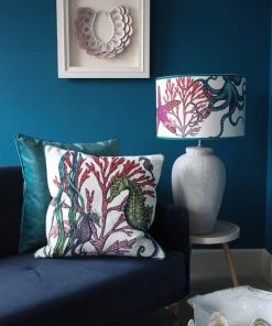 Magic Textiles Homeware Ningaloo Reef Seahorse Velvet Cushion Cover On White Velvet