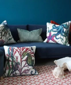 Magic Textiles Homeware Ningaloo Reef Seahorse Velvet Cushion Cover On White Velvet