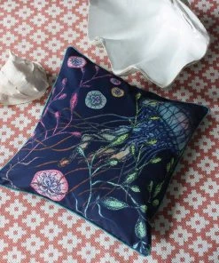 Magic Textiles Homeware Canyons Reef Jellyfish Velvet Cushion Cover On Navy Velvet