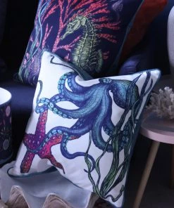Magic Textiles Rainbow Reef Octopus Velvet Cushion Cover On White Velvet Homeware 12 Magic Textiles Rainbow Reef Octopus Velvet Cushion Cover On White Velvet Homeware