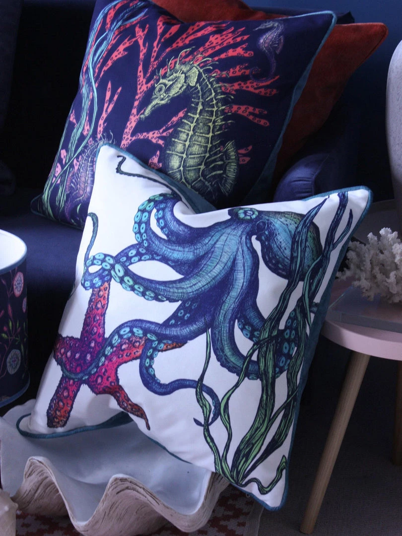 Magic Textiles Rainbow Reef Octopus Velvet Cushion Cover On White Velvet Homeware 5 Magic Textiles Rainbow Reef Octopus Velvet Cushion Cover On White Velvet Homeware