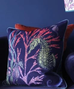 Magic Textiles Ningaloo Reef Seahorse Velvet Cushion Cover On Navy Velvet Homeware 10 Magic Textiles Ningaloo Reef Seahorse Velvet Cushion Cover On Navy Velvet Homeware