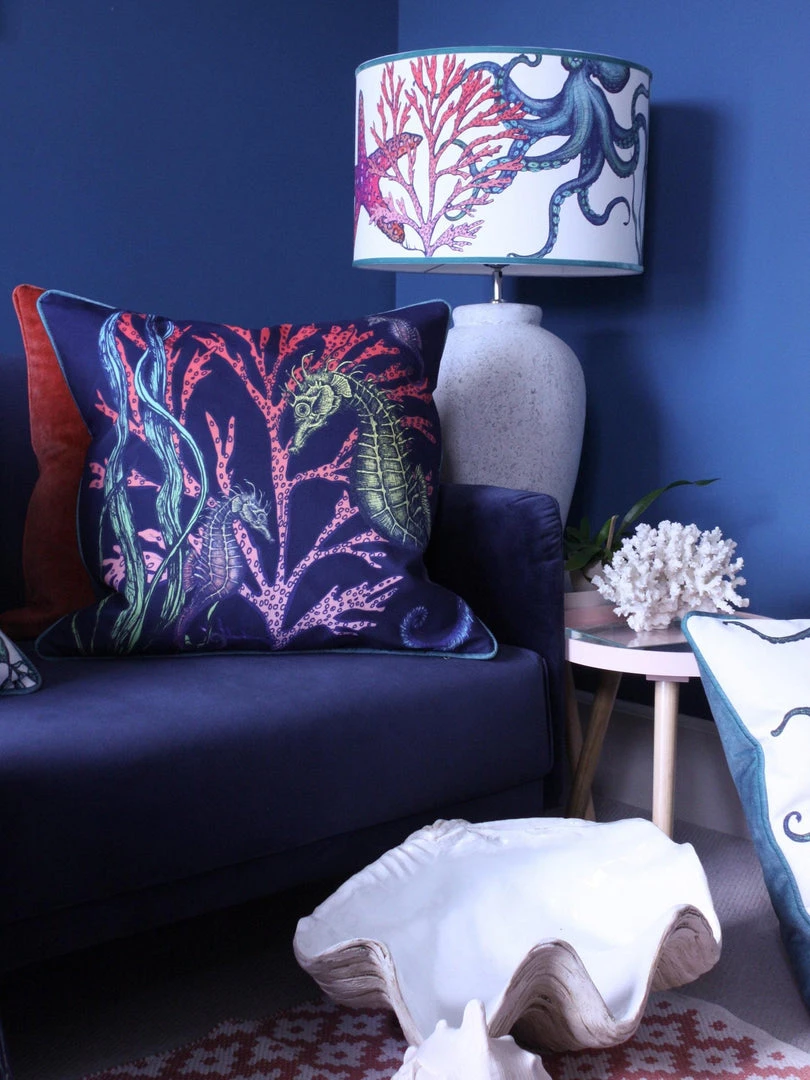 Magic Textiles Ningaloo Reef Seahorse Velvet Cushion Cover On Navy Velvet Homeware 6 Magic Textiles Ningaloo Reef Seahorse Velvet Cushion Cover On Navy Velvet Homeware
