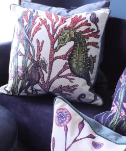 Magic Textiles Homeware Ningaloo Reef Seahorse Velvet Cushion Cover On White Velvet
