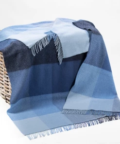 John Hanly Homeware Cashmere Throw Blue Mix Herringbone Block