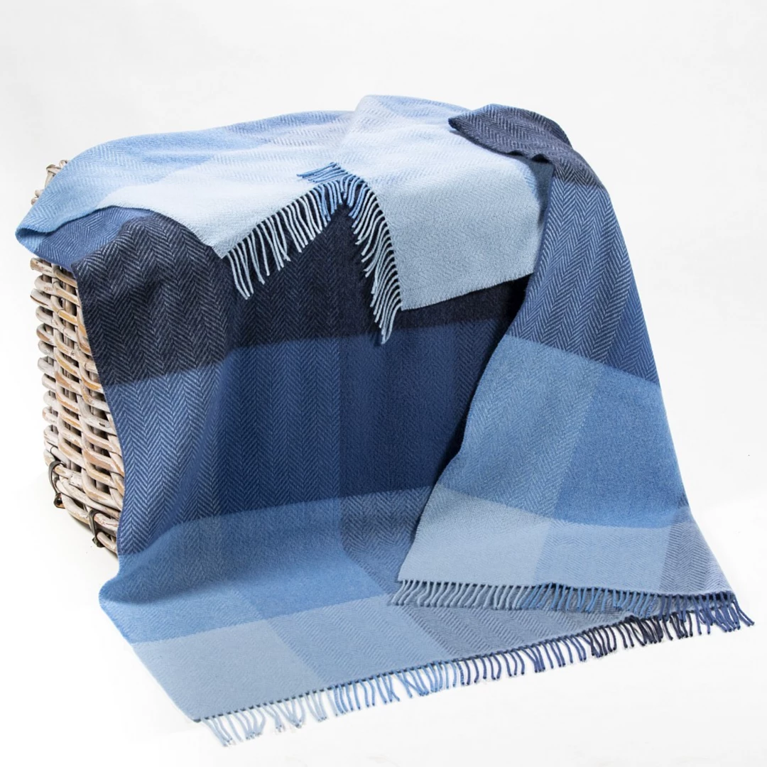 John Hanly Homeware Cashmere Throw Blue Mix Herringbone Block 1 John Hanly Homeware Cashmere Throw Blue Mix Herringbone Block