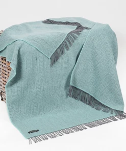 John Hanly Oversized Cashmere Throw Duck Egg Herringbone