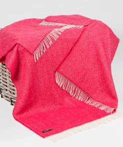 John Hanly Oversized Cashmere Throw Raspberry Herringbone Homeware