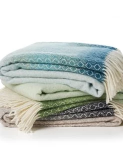 KLIPPAN Graduated Greens Lambs Wool Throw Homeware