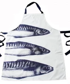 Magic Textiles Blue And White Printed Cotton Apron With Mackerel Design