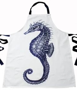 Magic Textiles Blue And White Printed Cotton Apron With Seahorse Design Kitchen & Dining