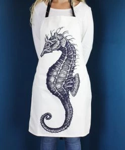 Magic Textiles Blue And White Printed Cotton Apron With Seahorse Design Kitchen & Dining