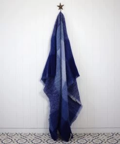John Hanly Mohair Throw Blue Mix Block Check