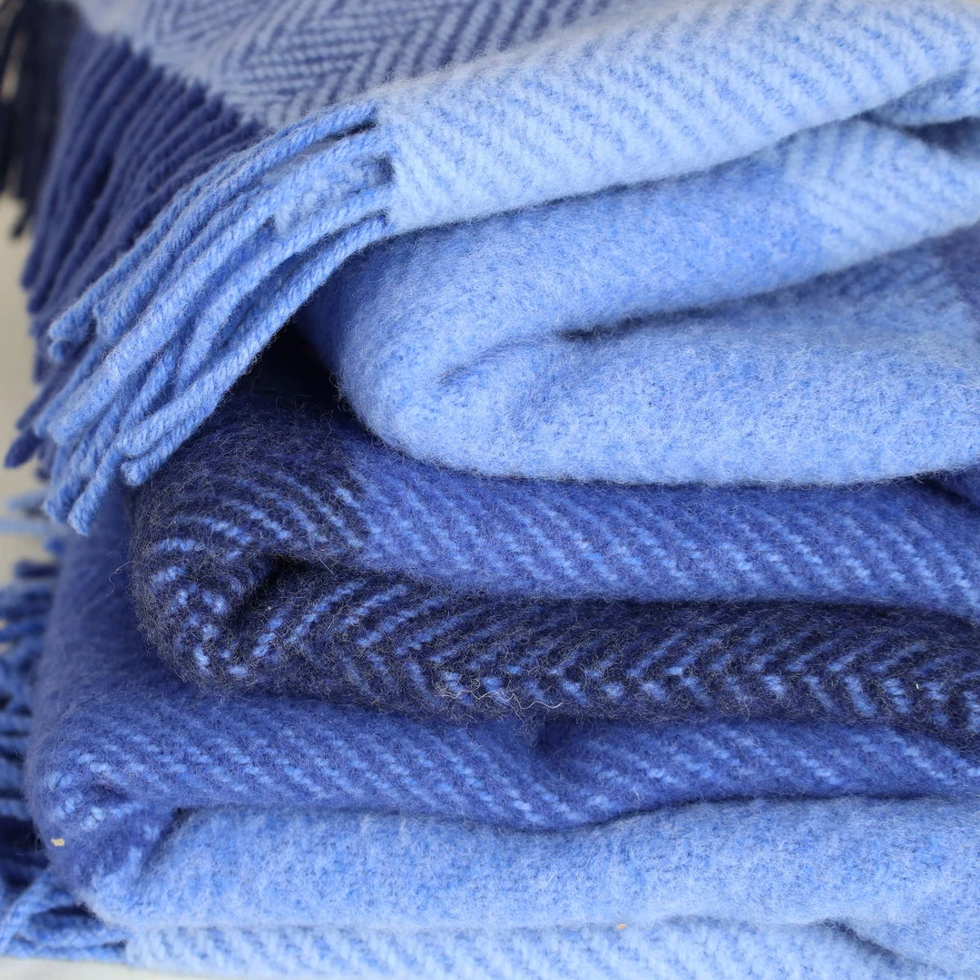 John Hanly Homeware Cashmere Throw Blue Mix Herringbone Block 2 John Hanly Homeware Cashmere Throw Blue Mix Herringbone Block